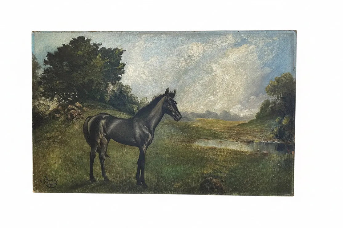 Black Beauty Horse Painting Signed 1914