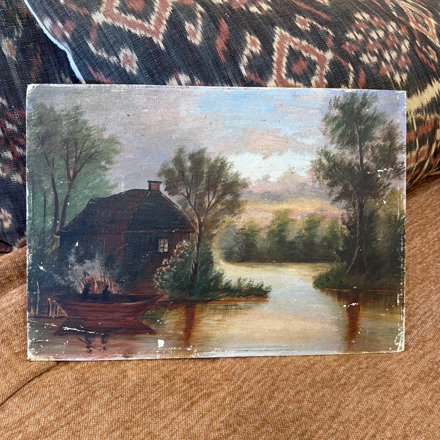 1879 Painting Cabin on the River 10x17 - Blue Springs Home