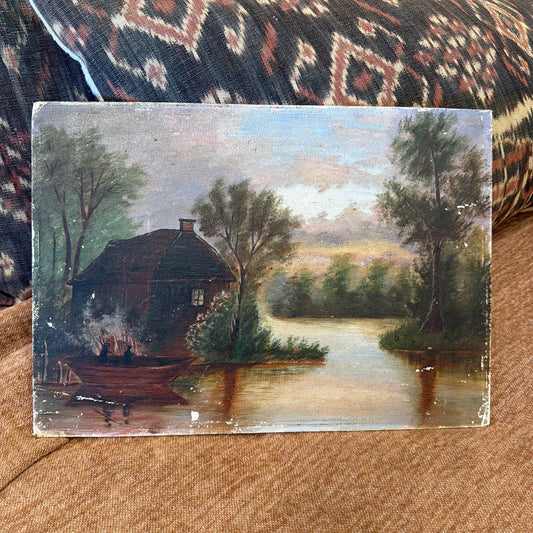 1879 Painting Cabin on the River 10x17 - Blue Springs Home