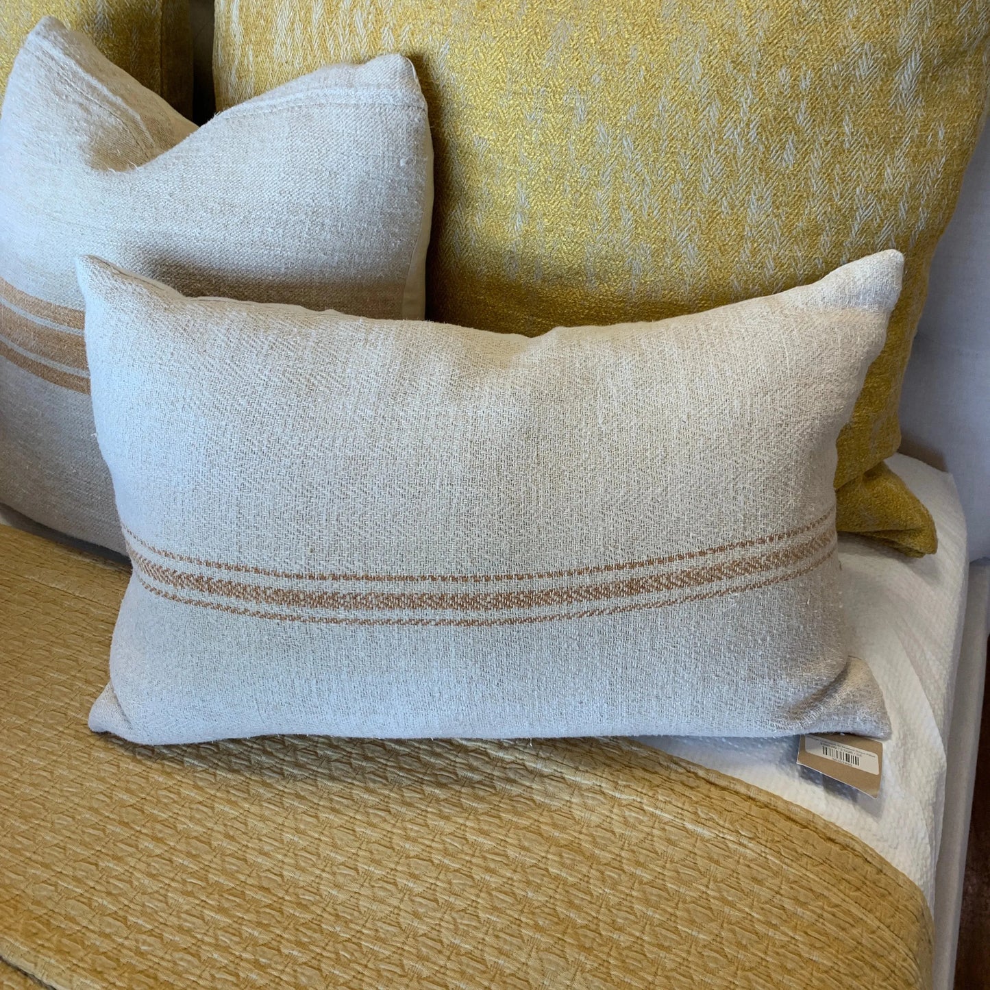 Vintage Grainsack w/ Mustard Stripe Pillow - Blue Springs Home