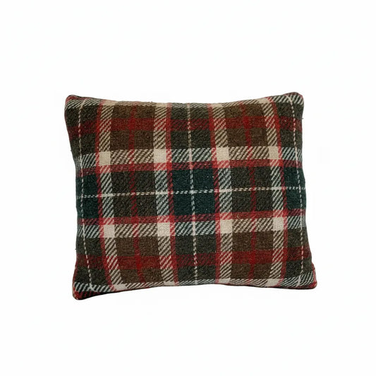 Wool Plaid Pillow Green Red 12x14