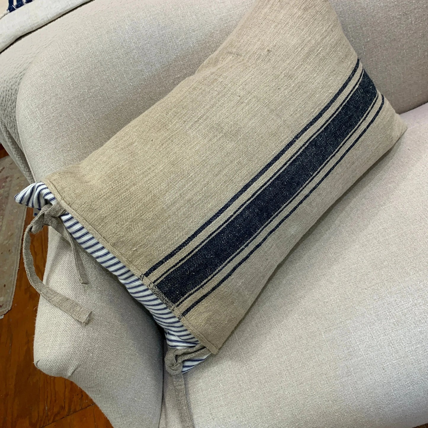 Grainsack Blue Stripe w/ Vintage Ticking Insert - Blue Springs Home