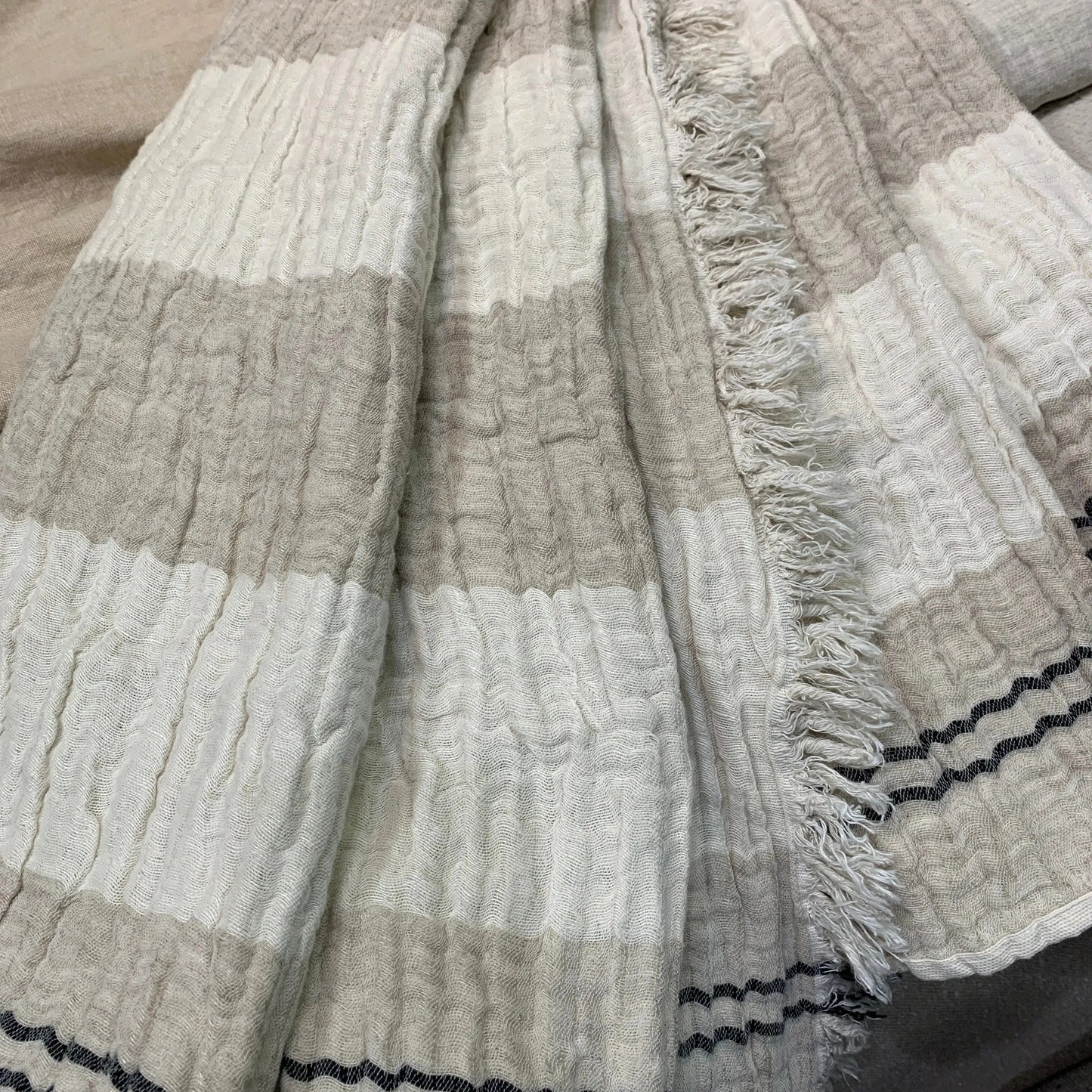Crinkled Luxe Linen Stripe Throw Blanket - Blue Springs Home