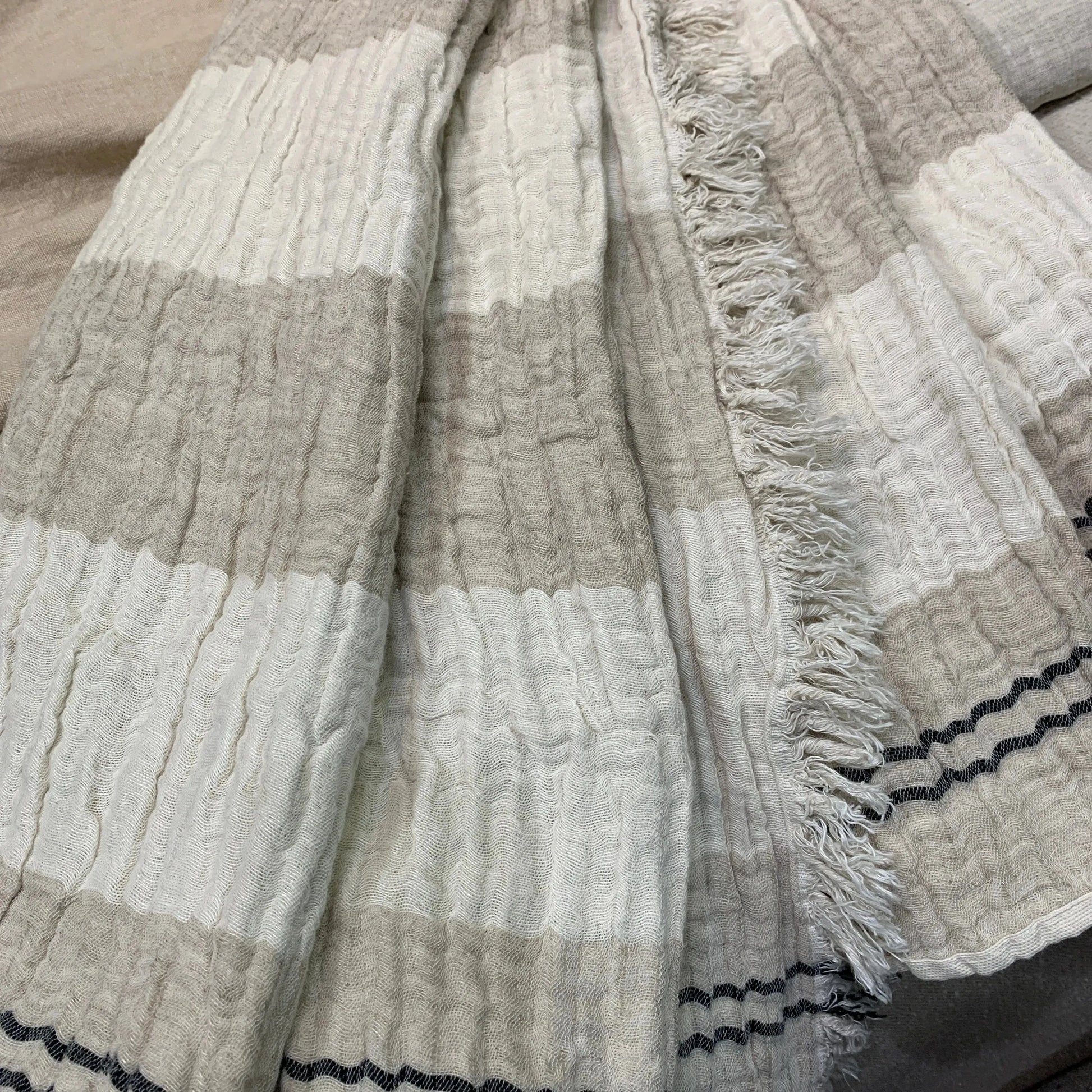 Crinkled Luxe Linen Stripe Throw Blanket - Blue Springs Home