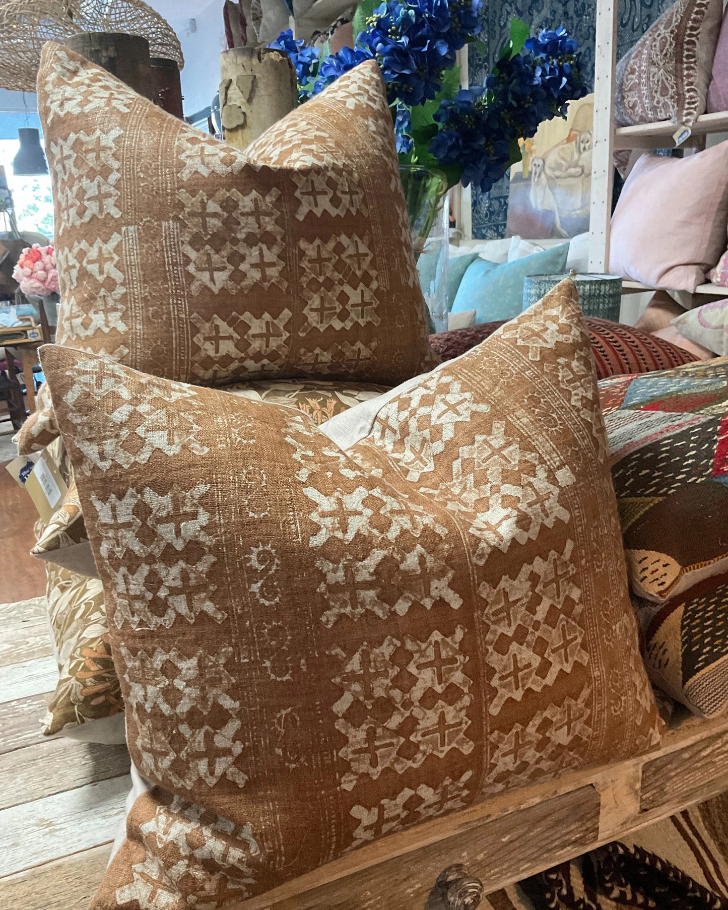 Tobacco Cross Print Hand Dyed 19x22