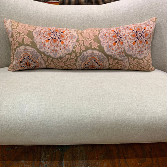 Antique Japanese Calico Floral greens/oranges - Blue Springs Home