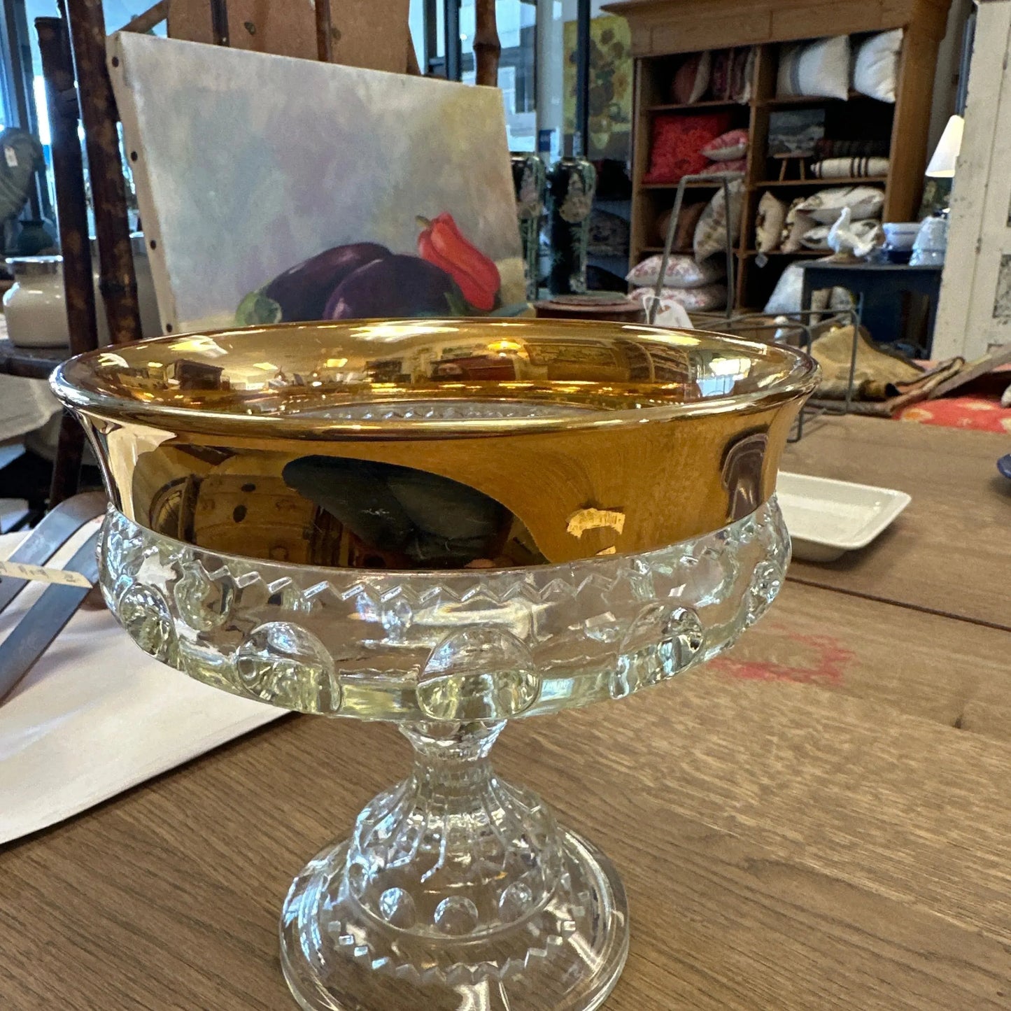 Indiana Glass Gold Kings Crown Compote 7.5” - Blue Springs Home