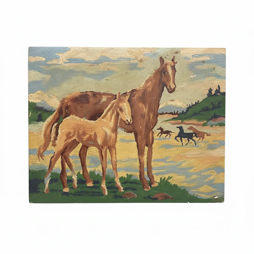 Old horse painting 8x10 mama baby - Blue Springs Home