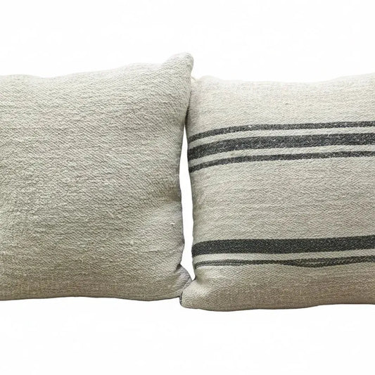 Antique Grainsack Square w/ Grey Stripes - Blue Springs Home