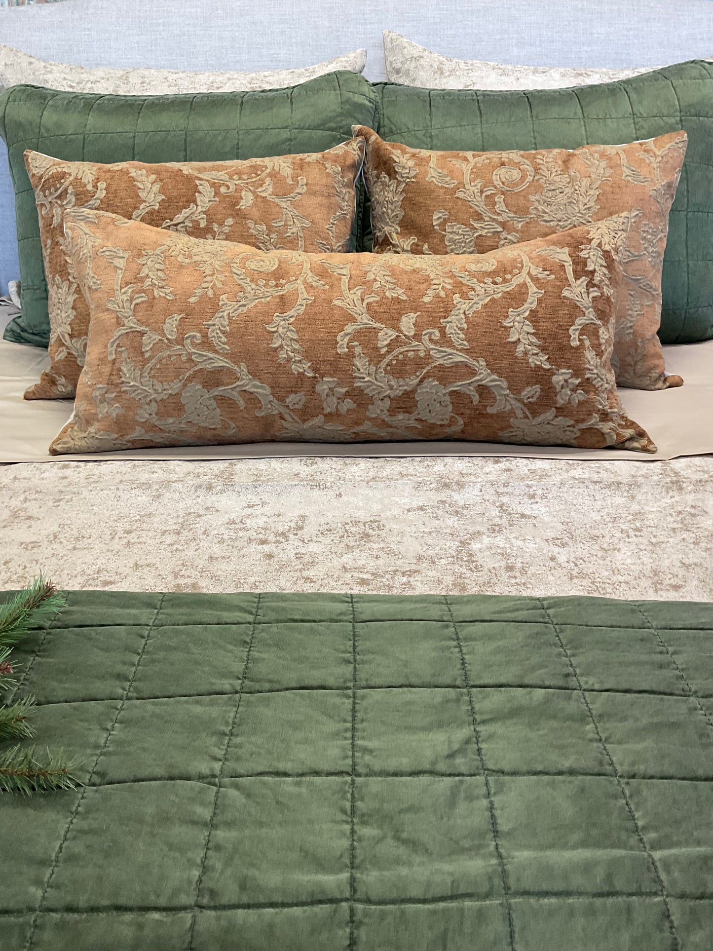 Taupe Tapestry Vintage Bolster Pillow 032425