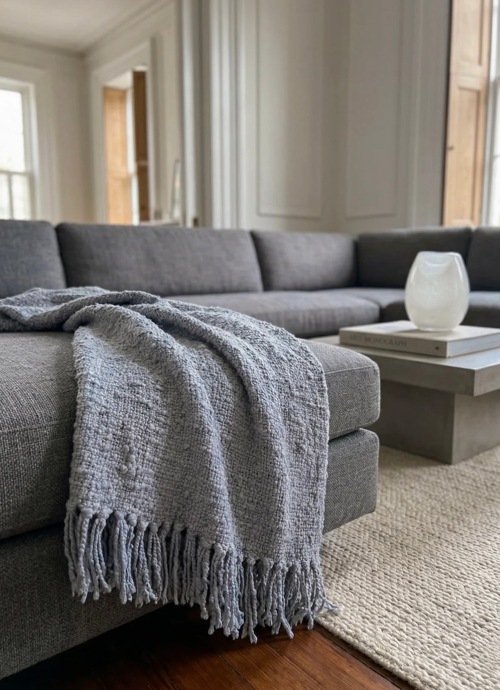 Cozy Cotton Boucle Fringe Throw Blanket