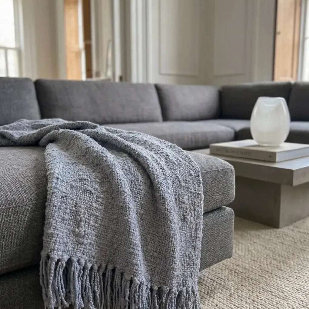 Cozy Cotton Boucle Fringe Throw Blanket - Blue Springs Home