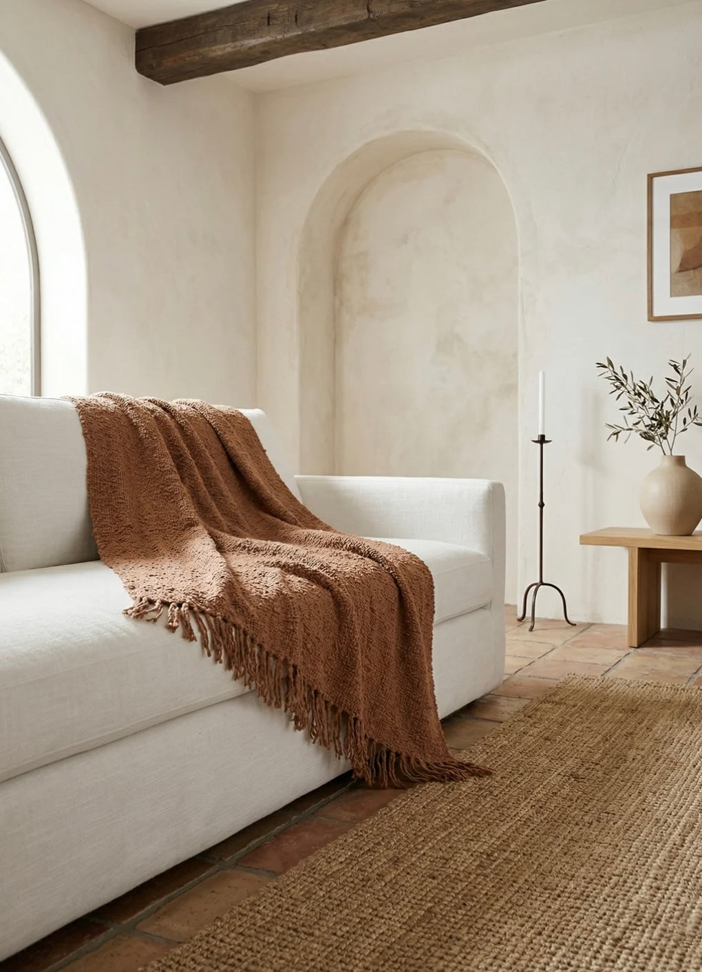 Cozy Cotton Boucle Fringe Throw Blanket