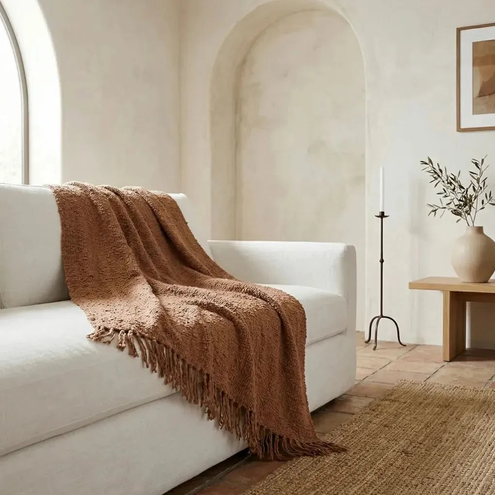 Cozy Cotton Boucle Fringe Throw Blanket - Blue Springs Home