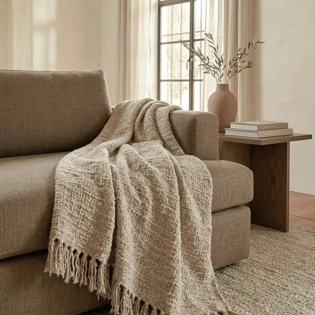Cozy Cotton Boucle Fringe Throw Blanket - Blue Springs Home