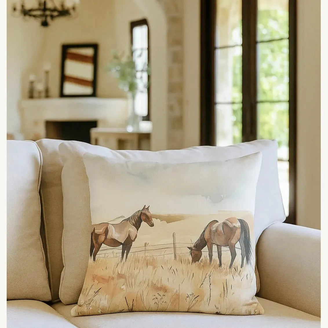 Horse Pasture Linen Dec Pillow w/Insert