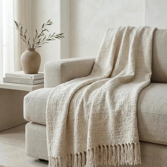 Cozy Cotton Boucle Fringe Throw Blanket - Blue Springs Home