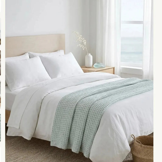 Stonewashed Cotton Waffle Bed Blanket