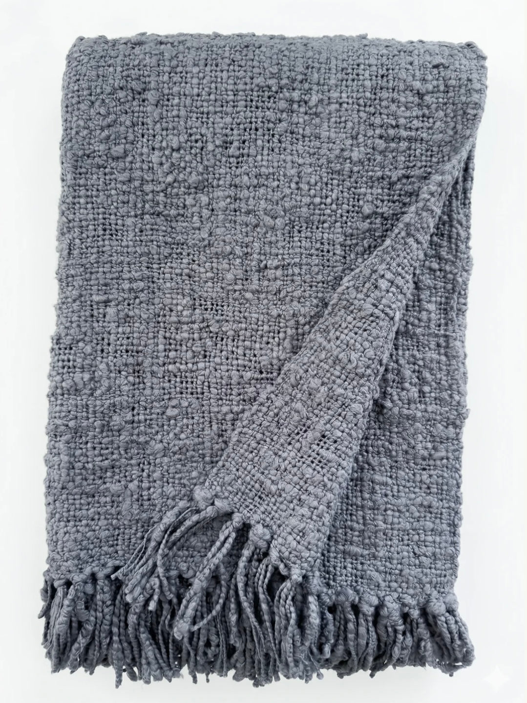 Cozy Cotton Boucle Fringe Throw Blanket