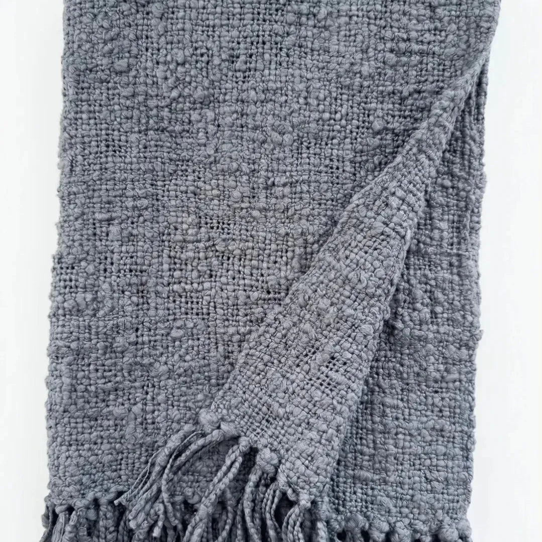 Cozy Cotton Boucle Fringe Throw Blanket - Blue Springs Home