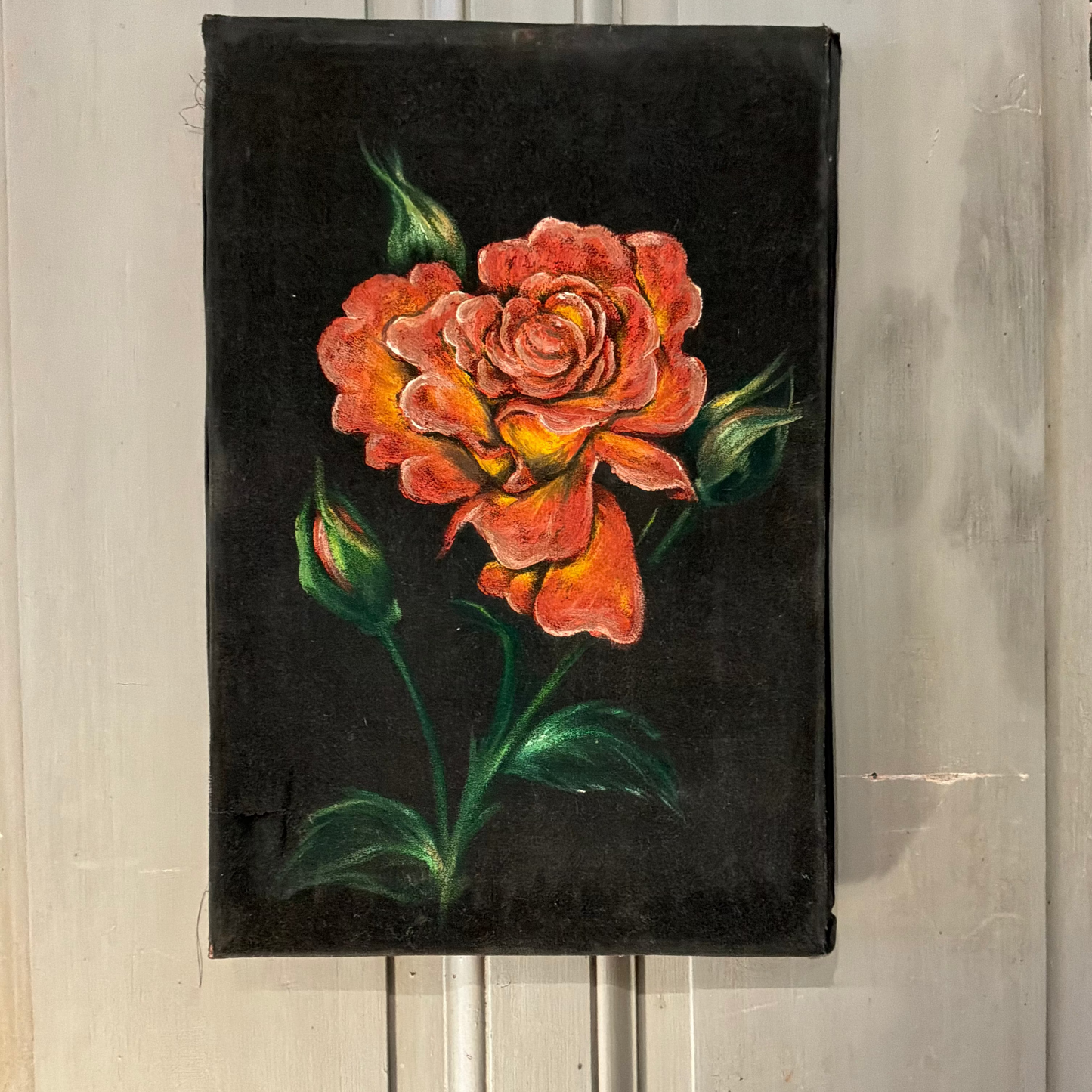 Vintage Velvet Rose Painting ~ Orange