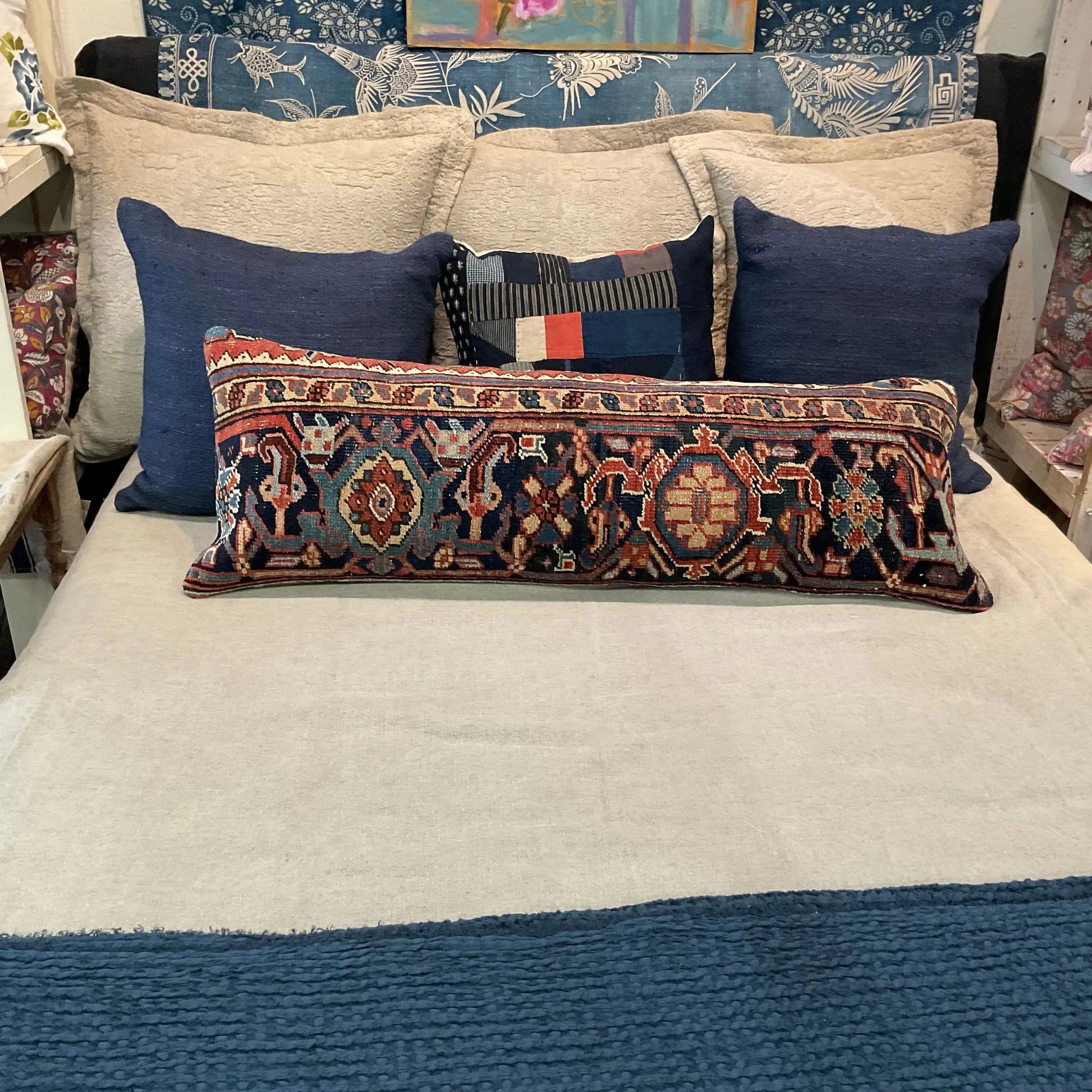 RUG BOLSTER BROWNS, REDS, BLUE 14X47 - Blue Springs Home