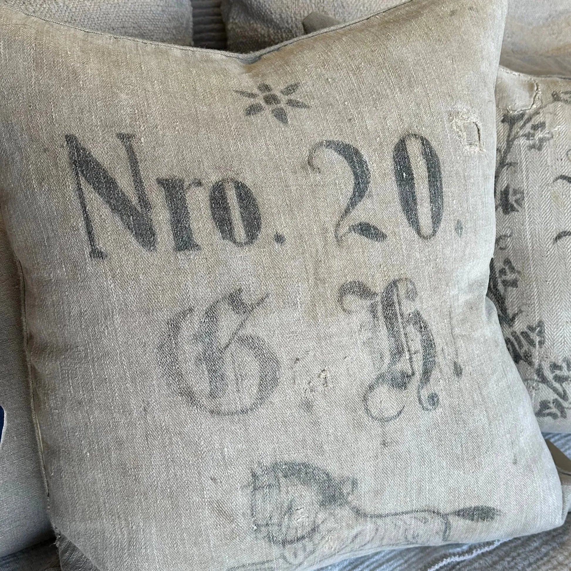 Antique Stamped Grainsack Pillow with Horse - Blue Springs Home