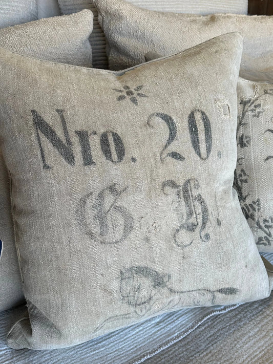 Antique Stamped Grainsack Pillow with Horse