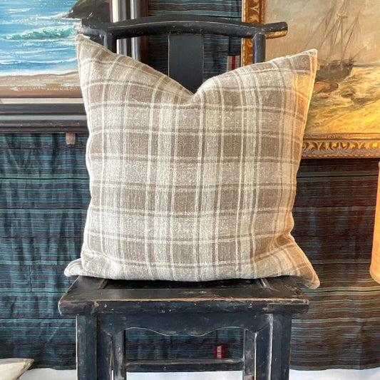 Antique Ukrainian Plaid Hemp Pillow 24x24