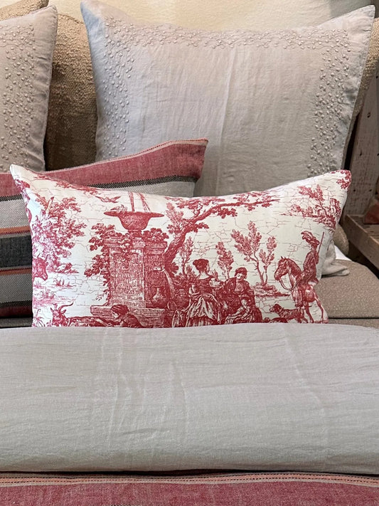 Red Antique fabric toile pillow lumbar