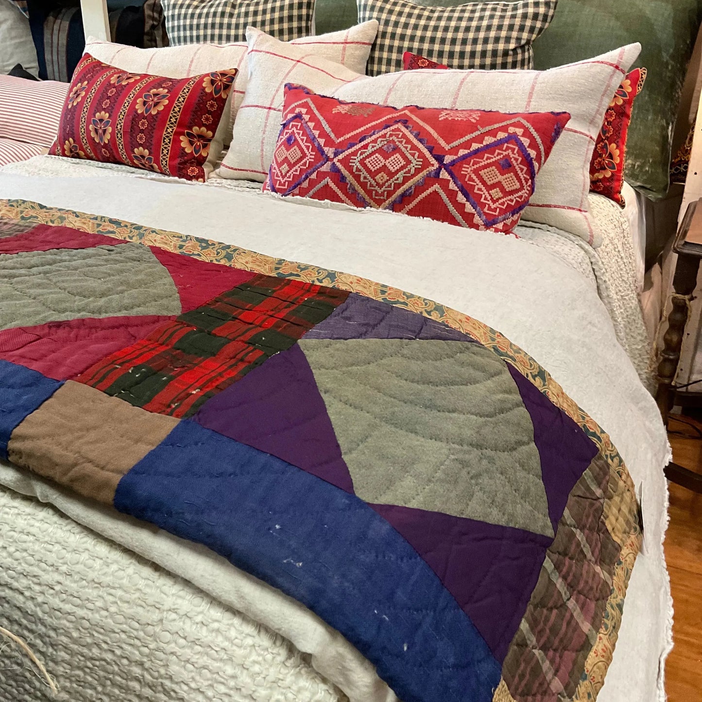Antique American Wool Quilt “Log Cabin” - Blue Springs Home