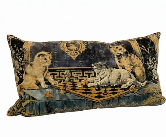 Italian Silk Velvet Tapestry Cat Pillow 21x38