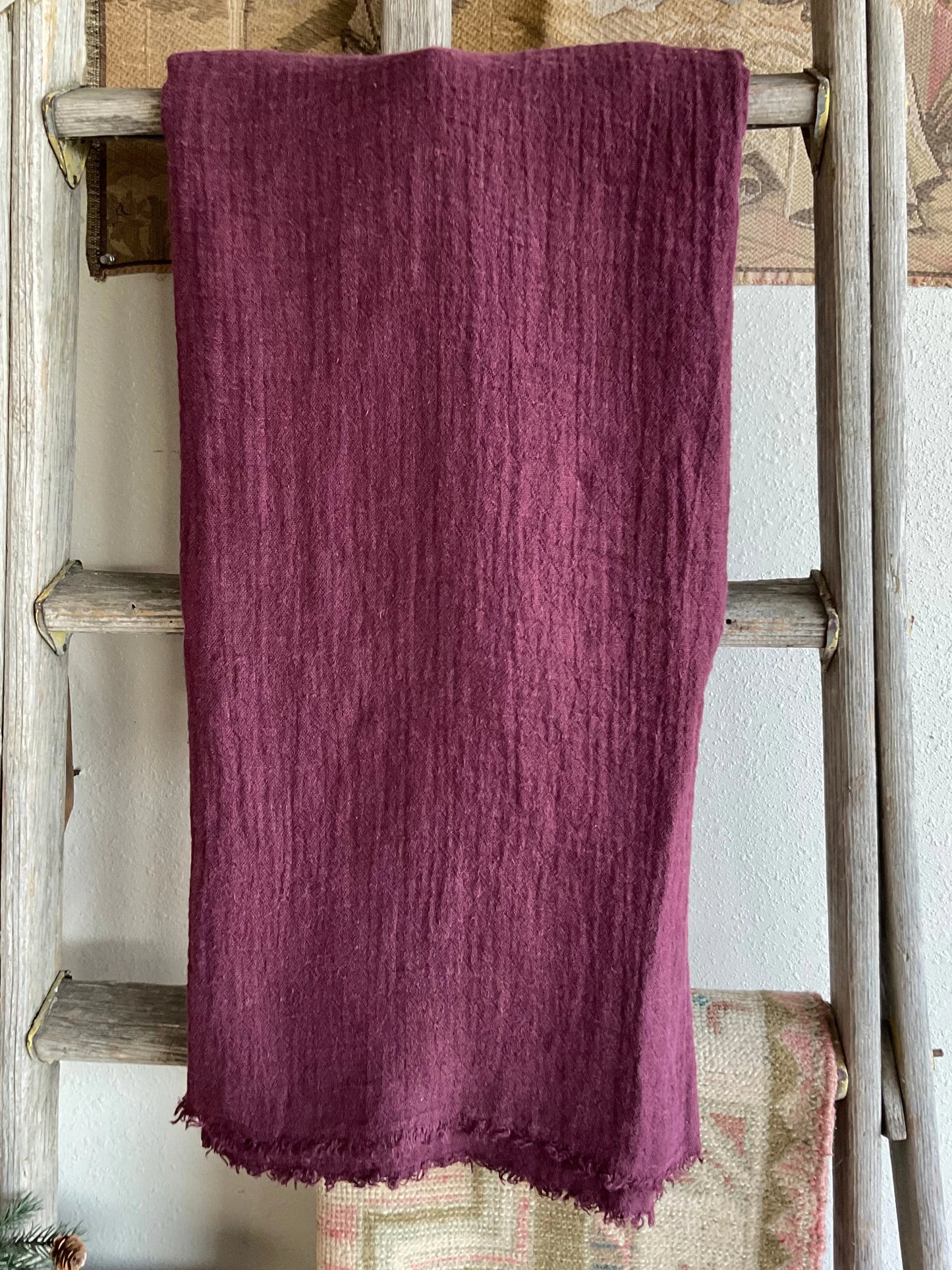 Crushed Linen Tasselled Throw Blanket