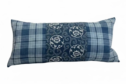 Japanese Cotton Boro Plaid Indigos 17x36