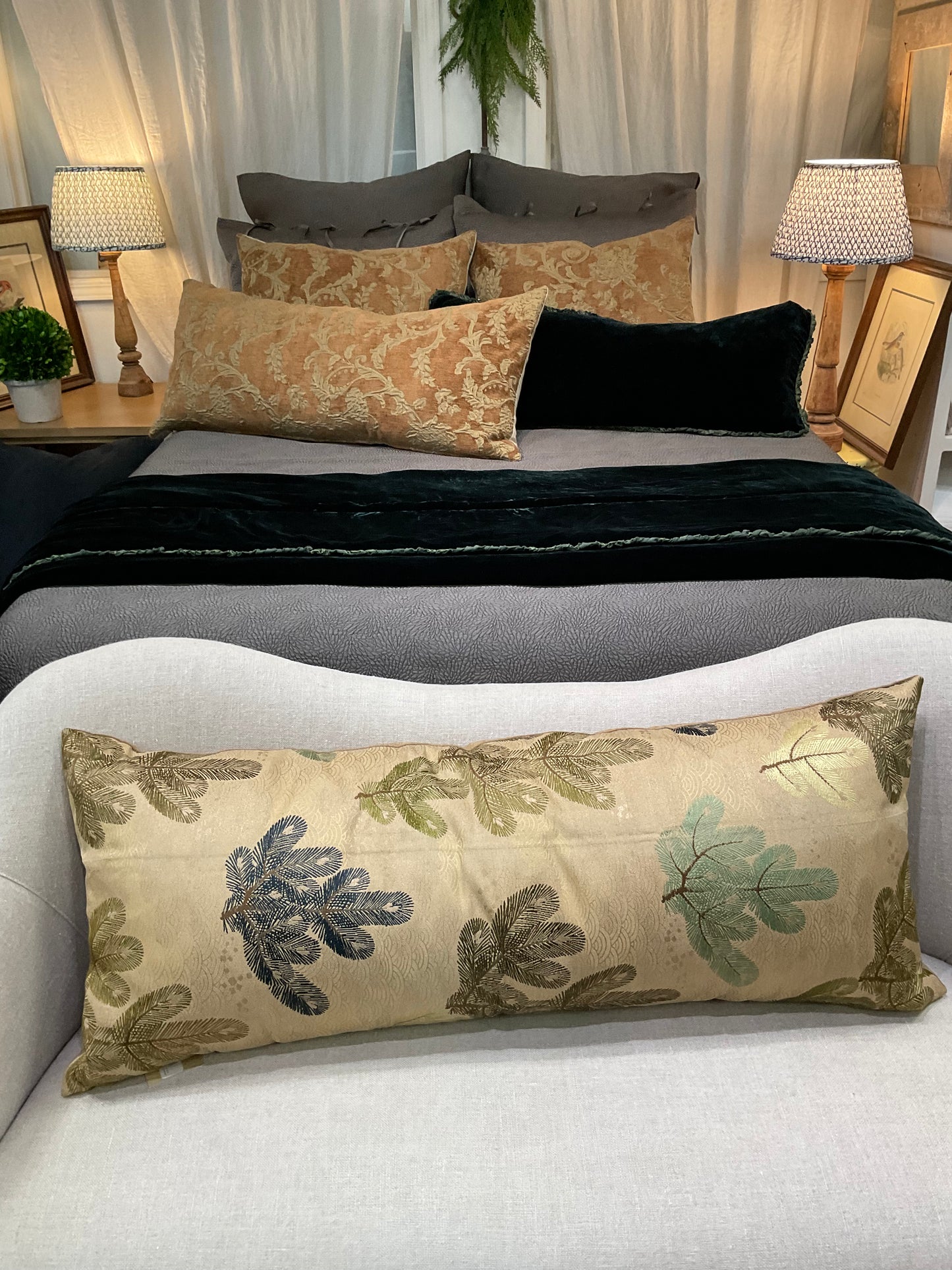 Japanese w/ Green Leaves Vintage Bolster