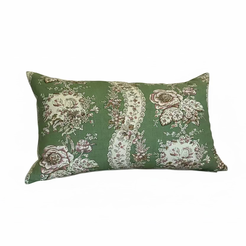 Green Pink Floral Bolster 18x30