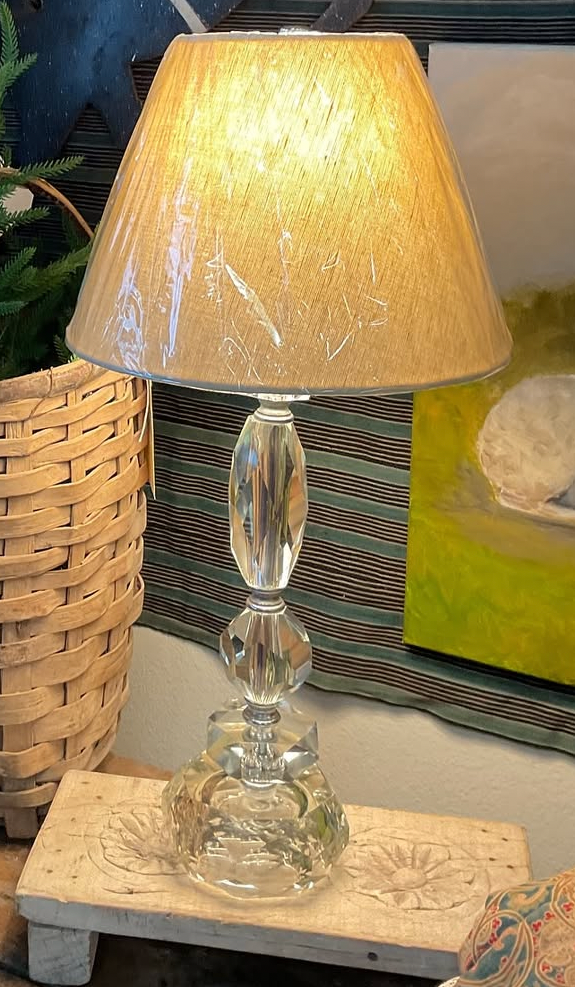 Vintage Crystal Lamp w/ Linen Shade