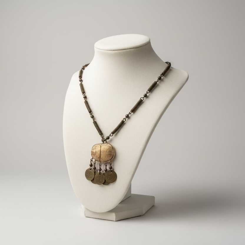 Vintage Egyptian carved scarab necklace - Blue Springs Home