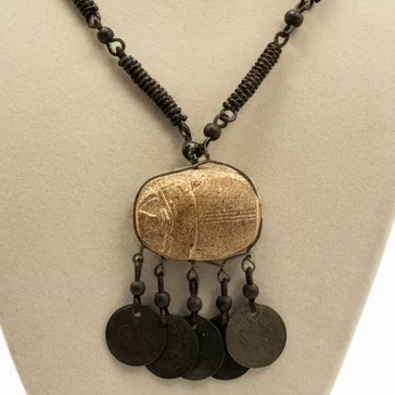Vintage Egyptian carved scarab necklace - Blue Springs Home