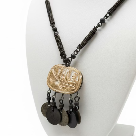 Vintage Egyptian carved scarab necklace - Blue Springs Home