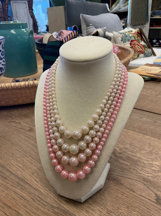 VTG 4 Strand Pink Pearl Neckalce