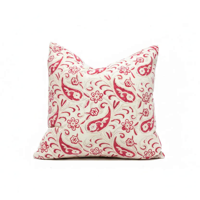 Antique Hand Blocked Pillow in Red/Pink