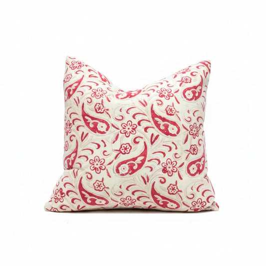 Antique Hand Blocked Pillow in Red/Pink