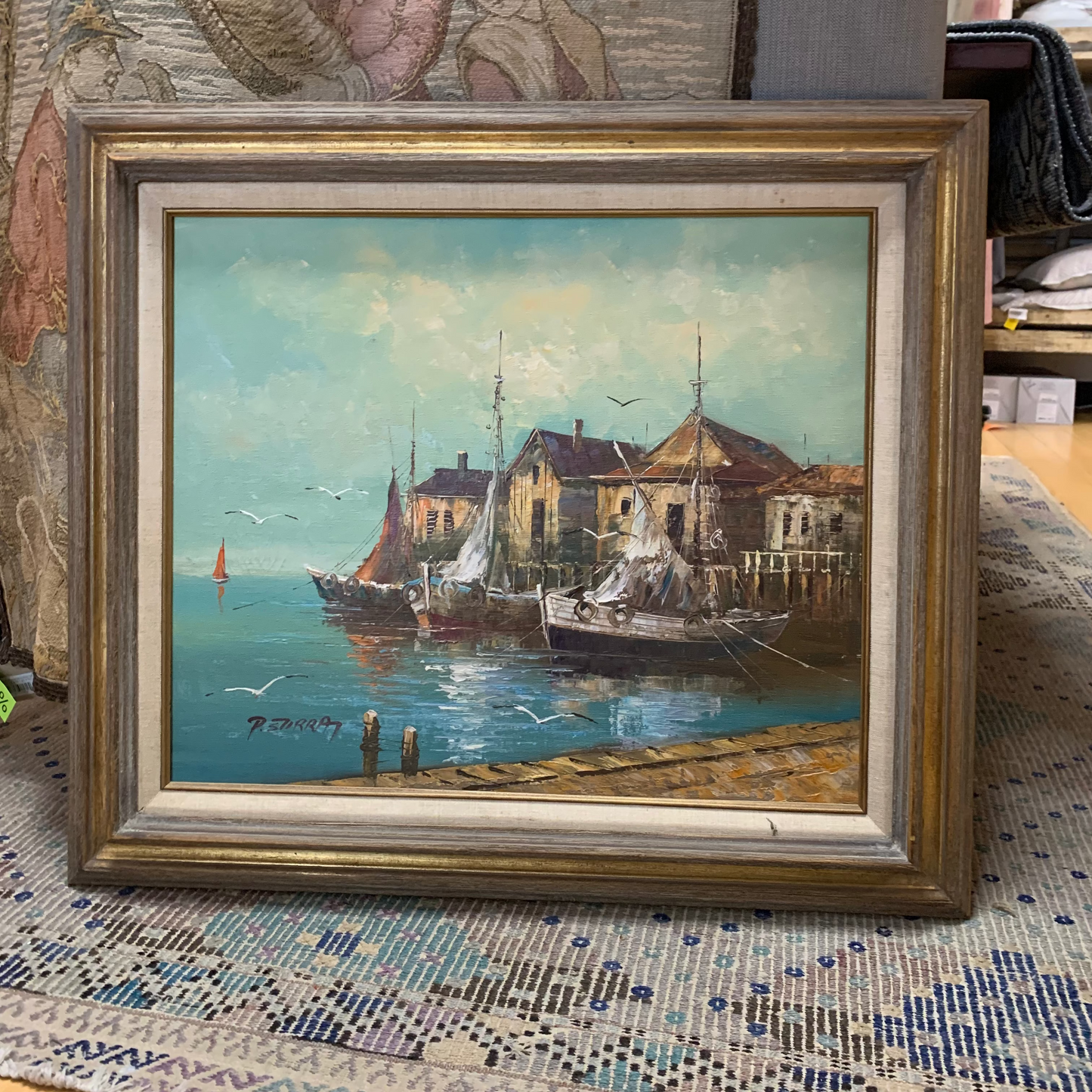 Mid Century Docked Boats 28x32