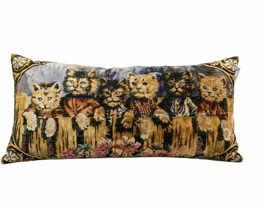 VTG Itay Silk Velvet Tapestry Orange Cats 18x38