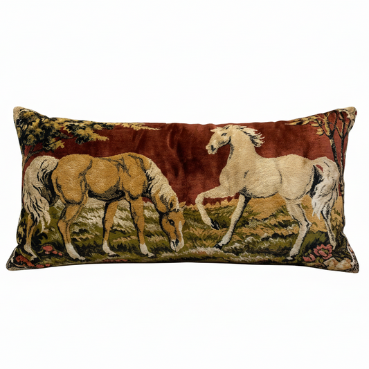 VTG Itay Silk Velvet Tapesty Palomino Horses 18x38