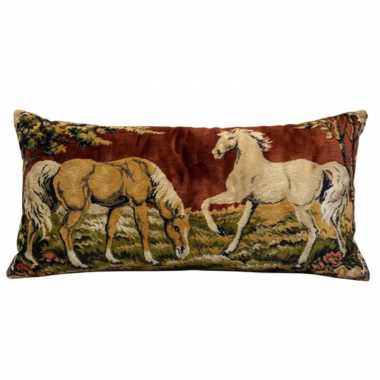 VTG Itay Silk Velvet Tapesty Palomino Horses 18x38