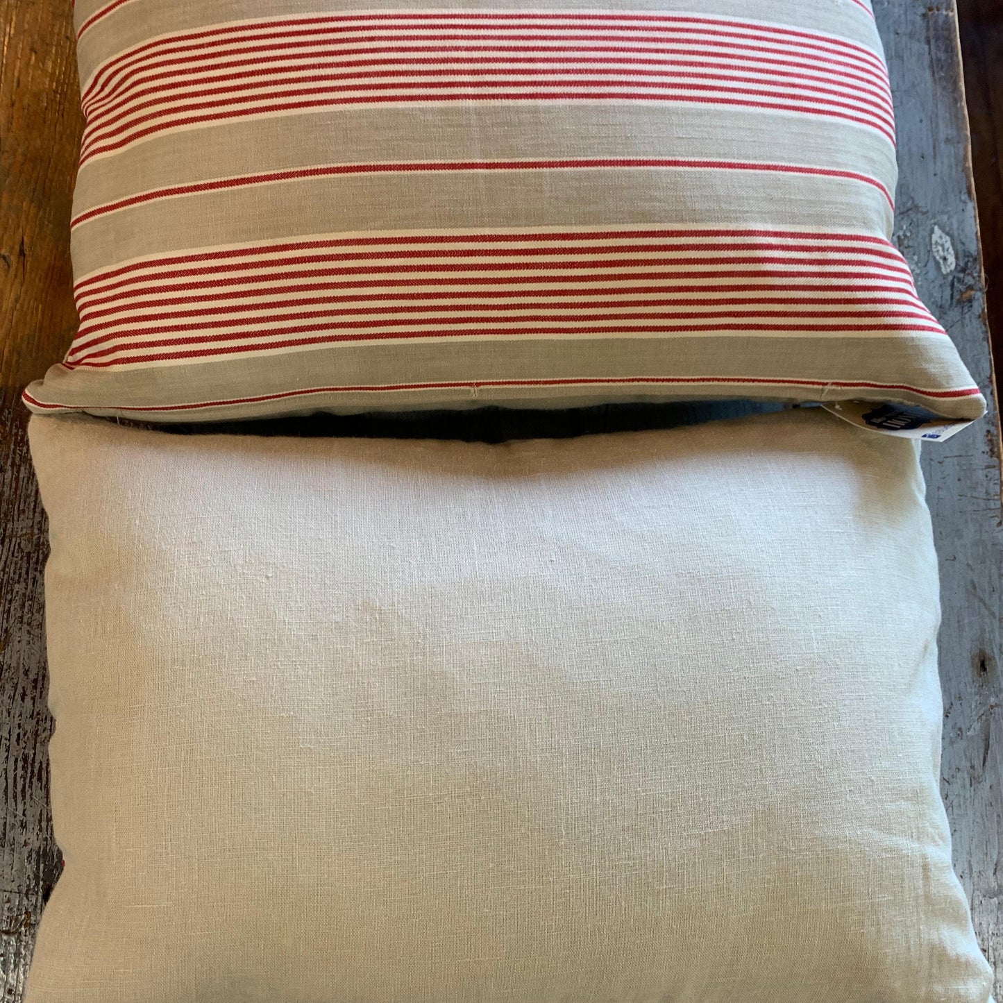 French Ticking Red Beige Stripe 15x20 - Blue Springs Home