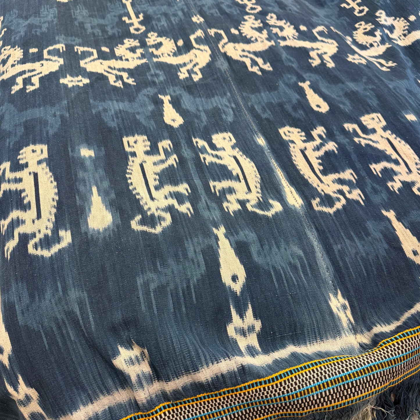 Indonesain woven indigo bedcover w/ fringe