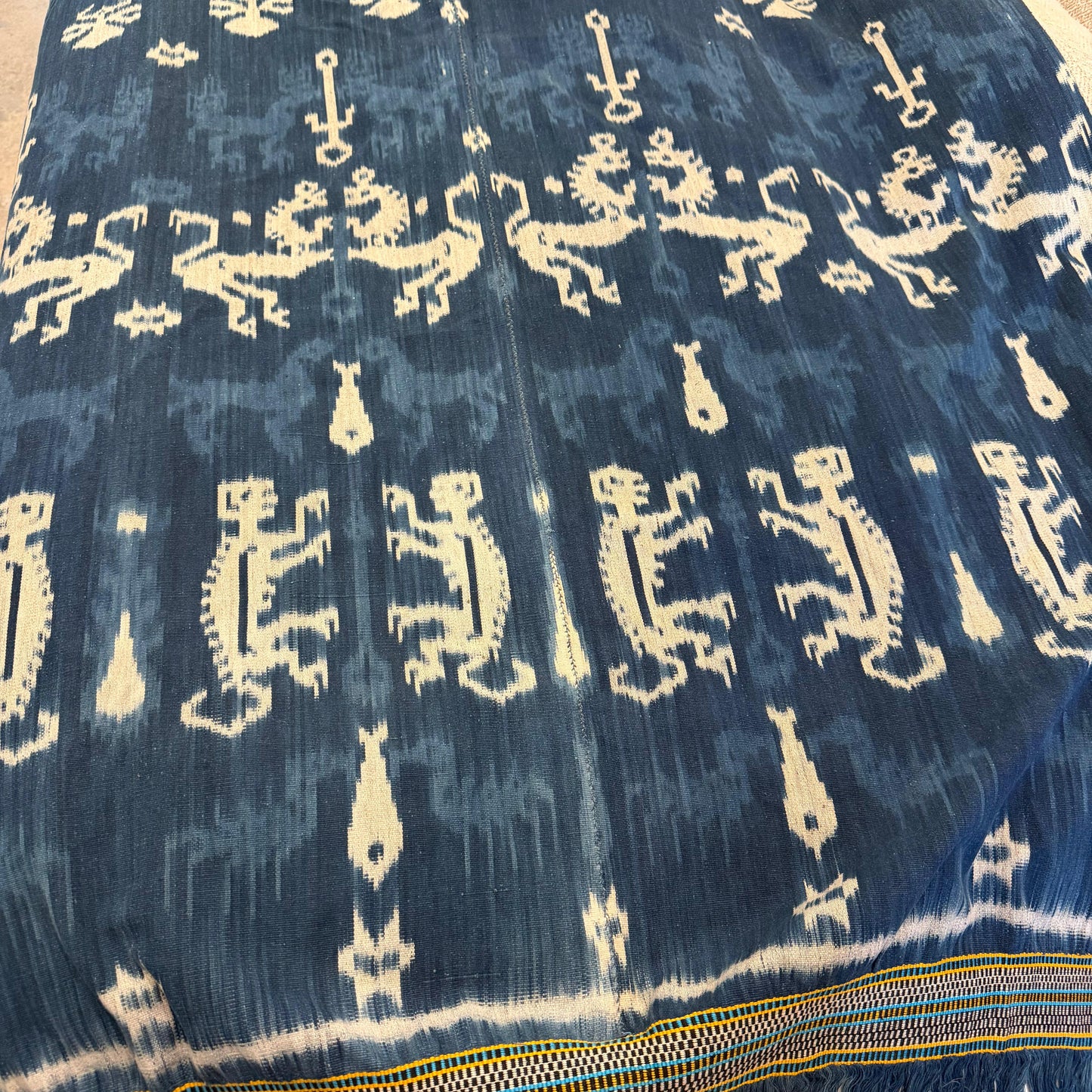 Indonesain woven indigo bedcover w/ fringe